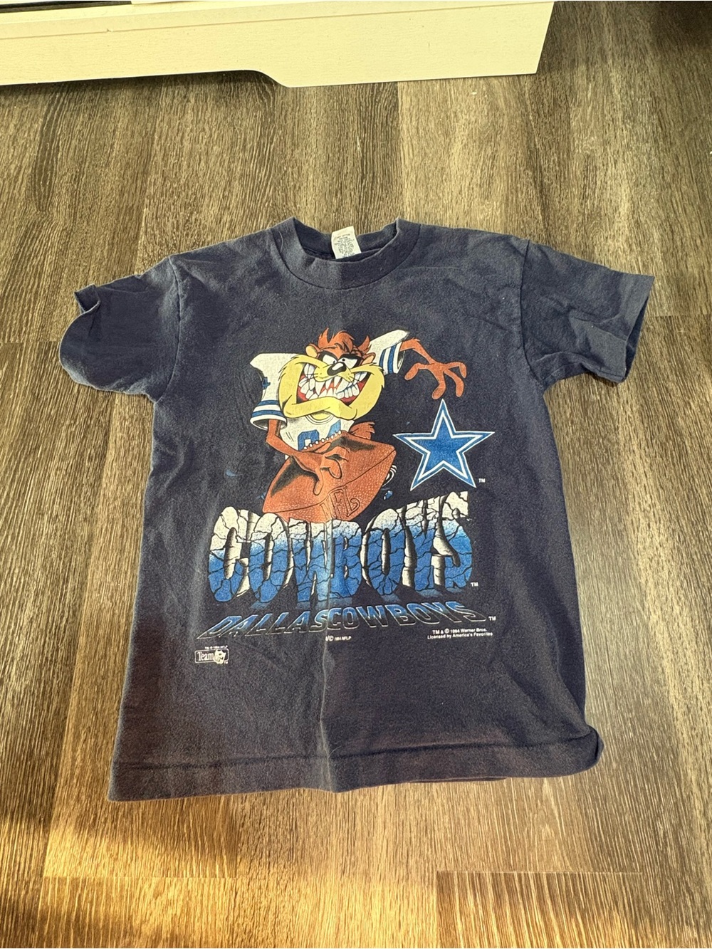 Vintage NFL Youth Navy Cowboys Tee with Tasmanian Devil Graphic